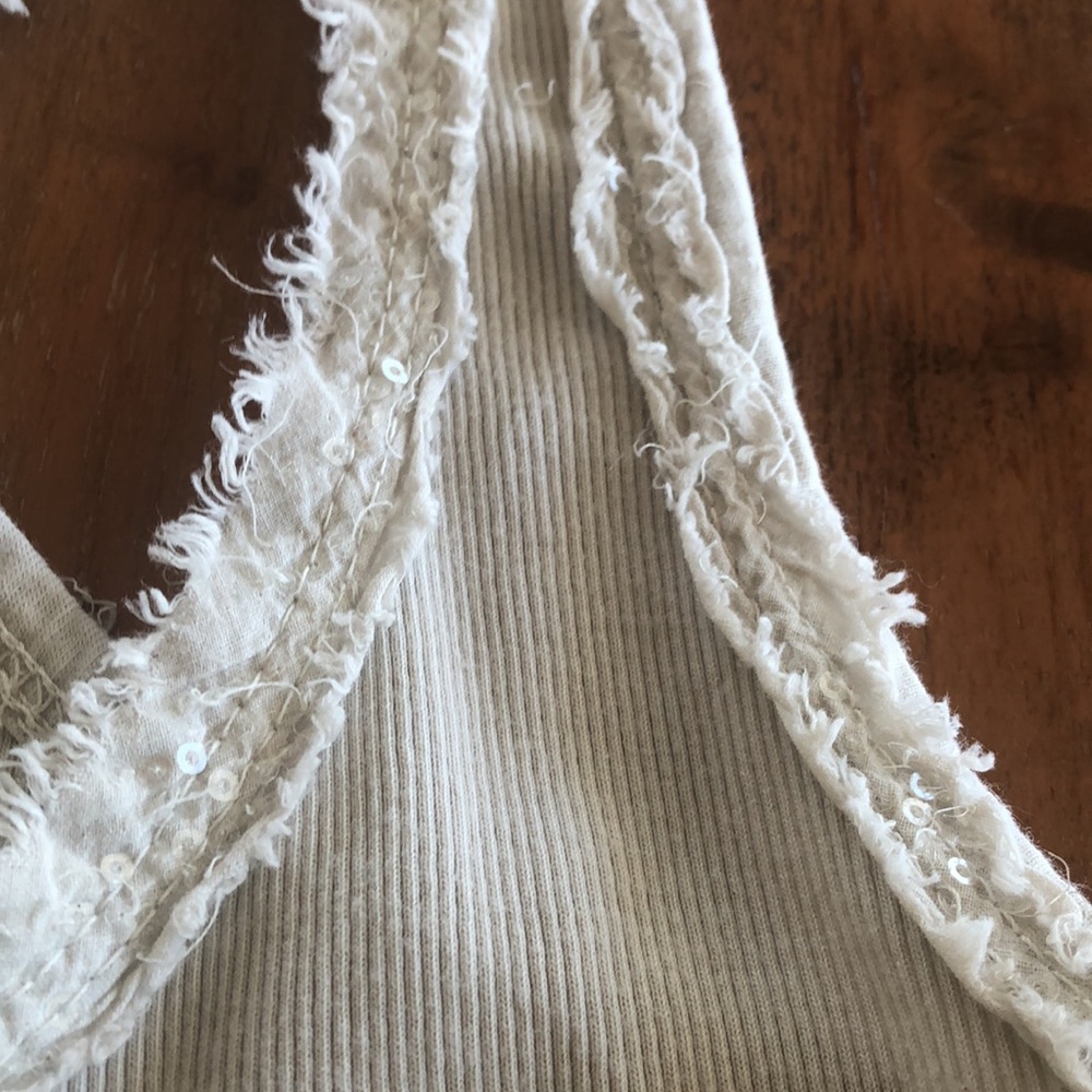 Pookie & Sebastian Cream Color Ribbed Embellished Tank - EUC - Picture 4 of 5